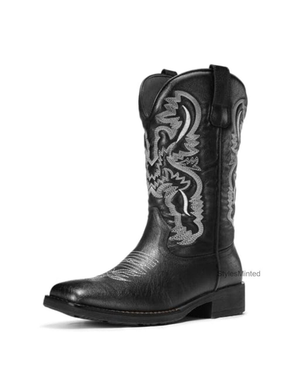 Men's Western Cowboy Boots Faux Leather Square Toe Side Zipper